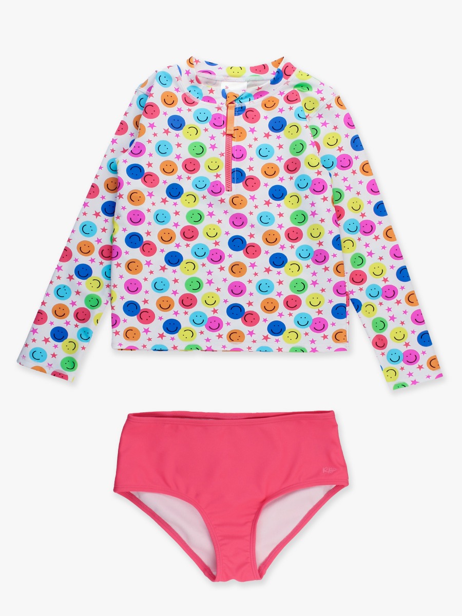 Girls Long Sleeve Zipper Rash Guard 2-Piece