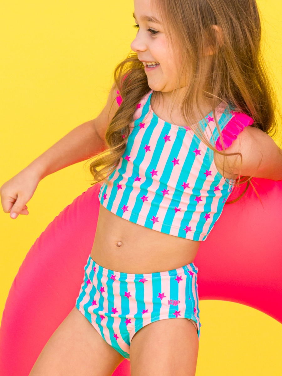 Neon Star Party Girls Racerback Flutter Tankini