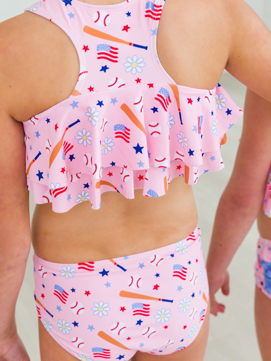Pink Play Ball Girls Flounce Bikini