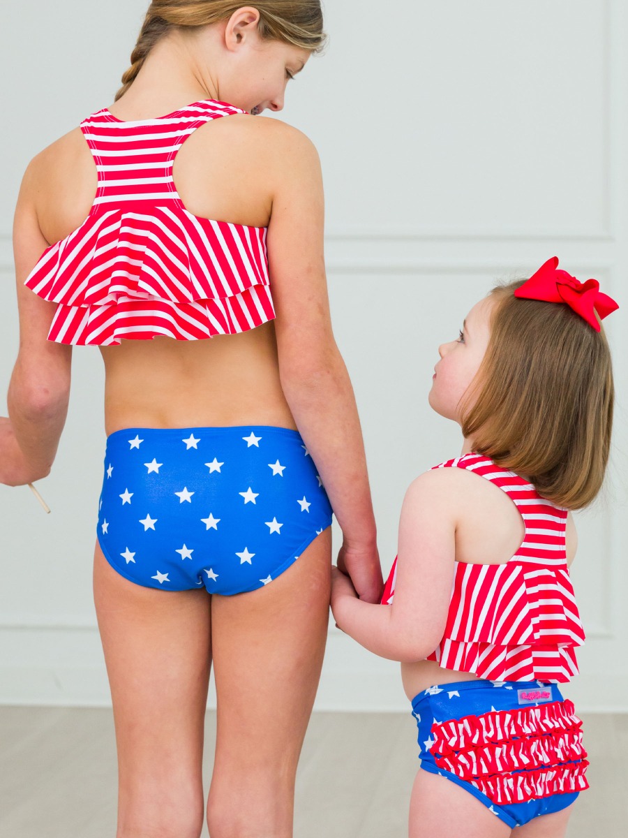 Shimmer Stars & Stripes Girls Flounce Bikini Swimsuit