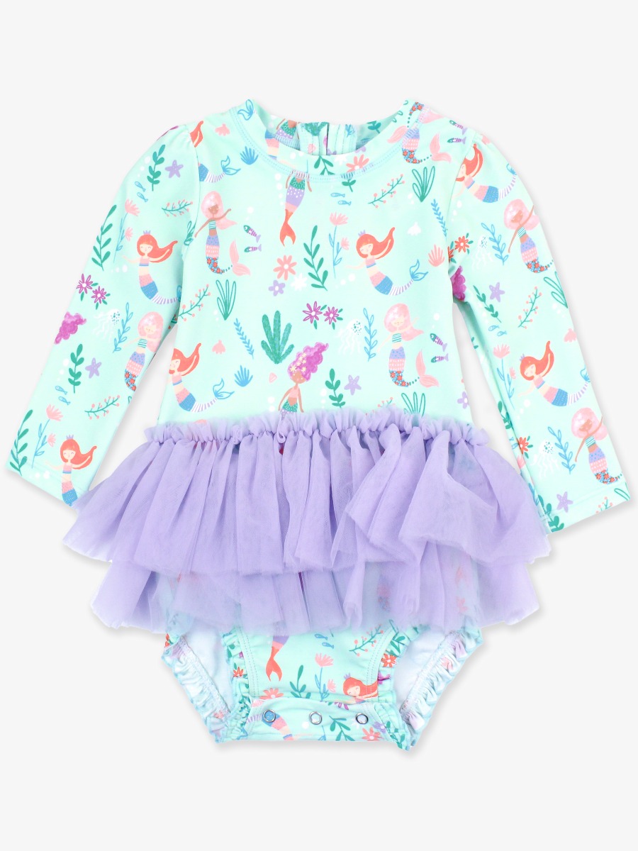 Mermaid Princess Tulle Skirted One Piece Rash Guard Swimsuit -  3-6m