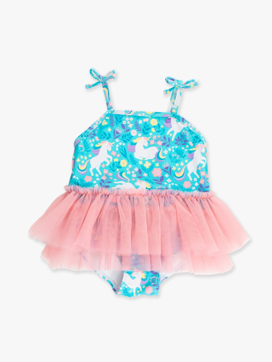 Bright Aqua Unicorn Meadow Tulle Skirted One Piece Swimsuit -  3-6m