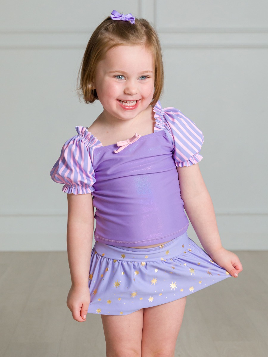 Amethyst Princess Puffed Sleeve Skirted 2-Piece Swimsuit