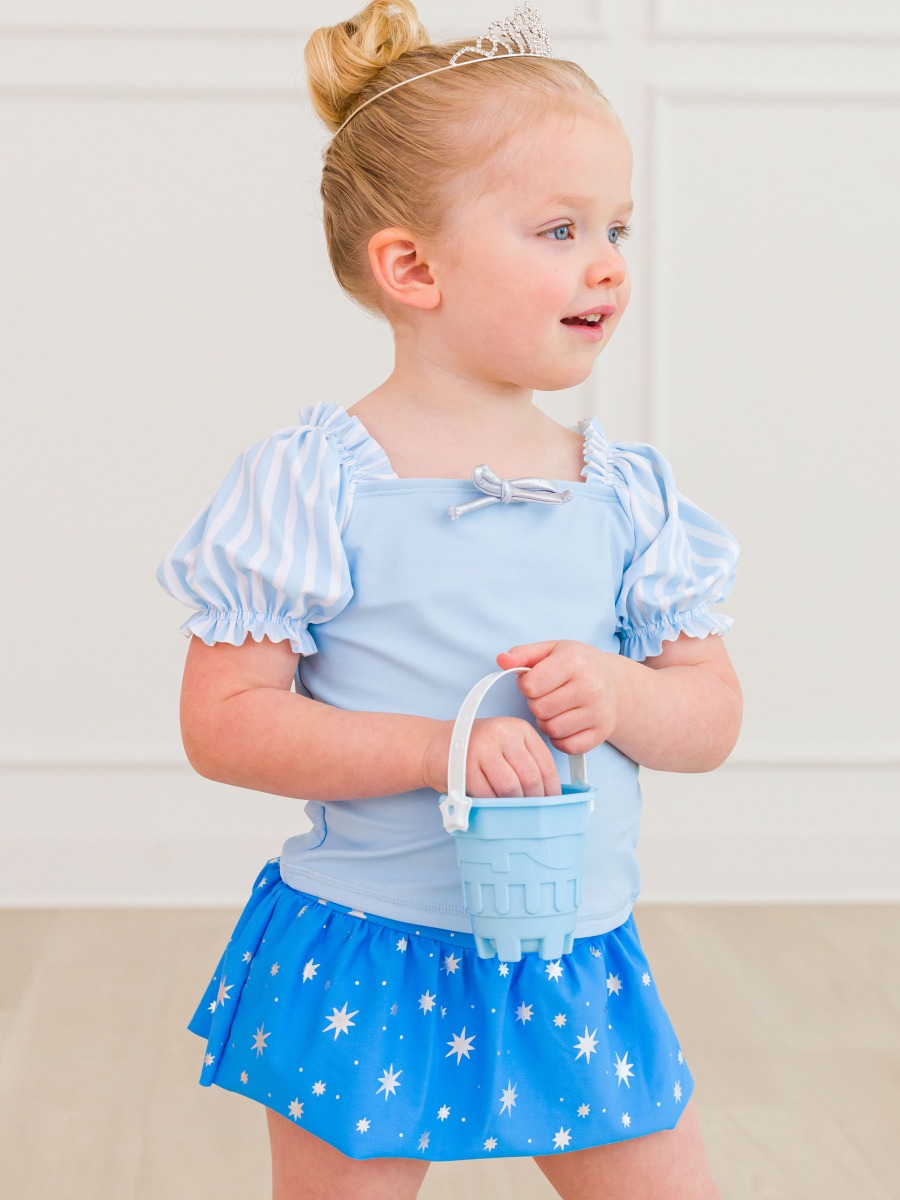 Crystal Blue Princess Puffed Sleeve Skirted 2-Piece Swimsuit