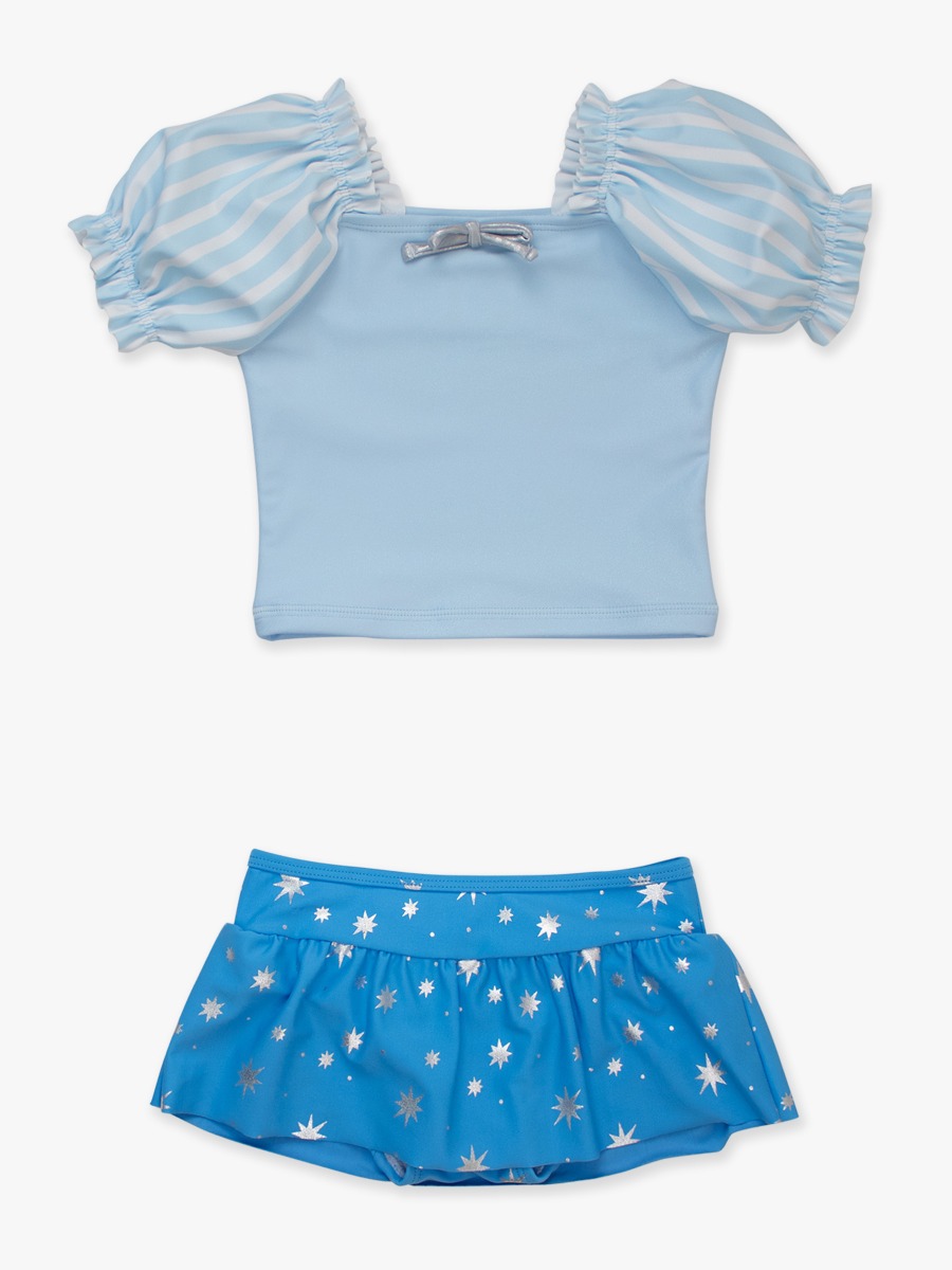 Crystal Blue Princess Puffed Sleeve Skirted 2-Piece Swimsuit