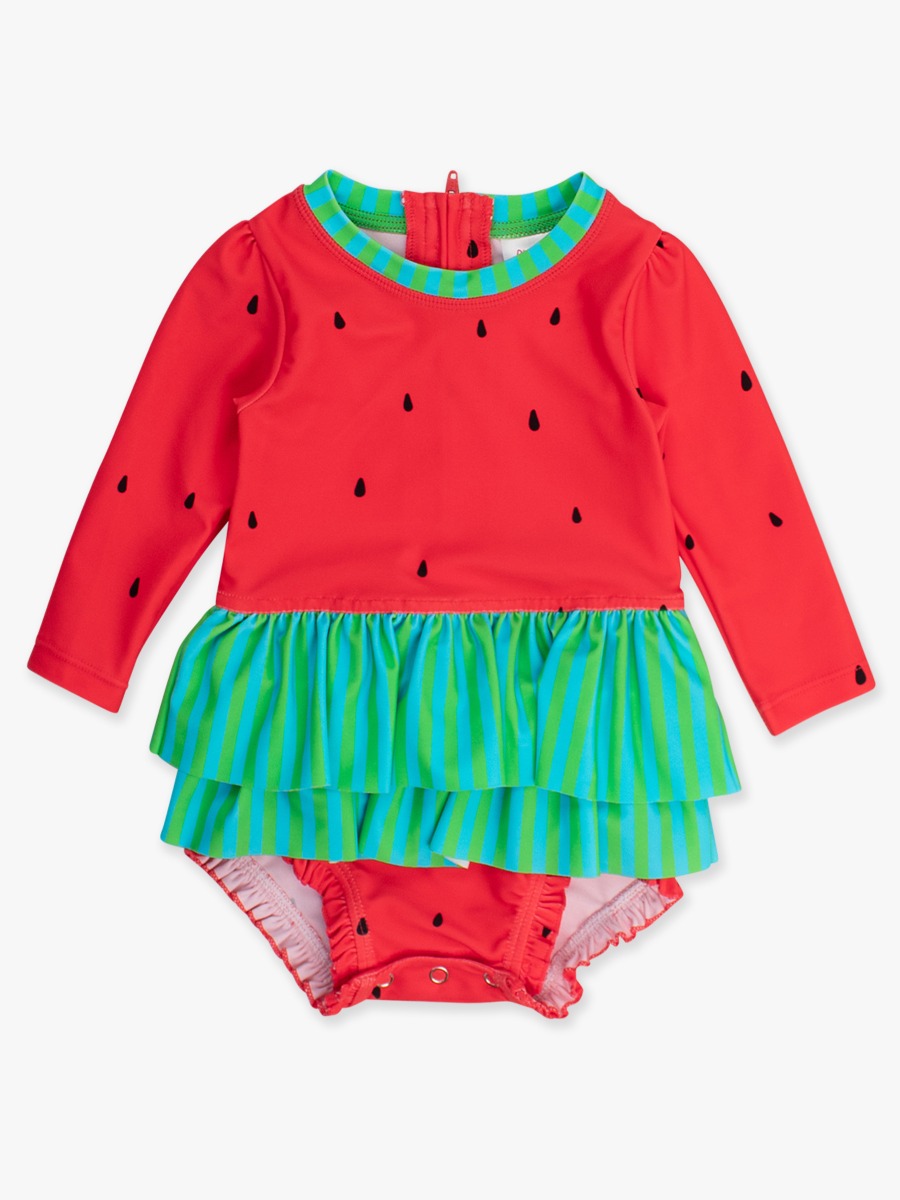 Watermelon Long Sleeve Skirted One Piece Rash Guard Swimsuit