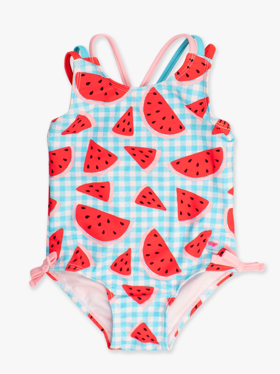 Watermelon Gingham Cross-Back One Piece Swimsuit