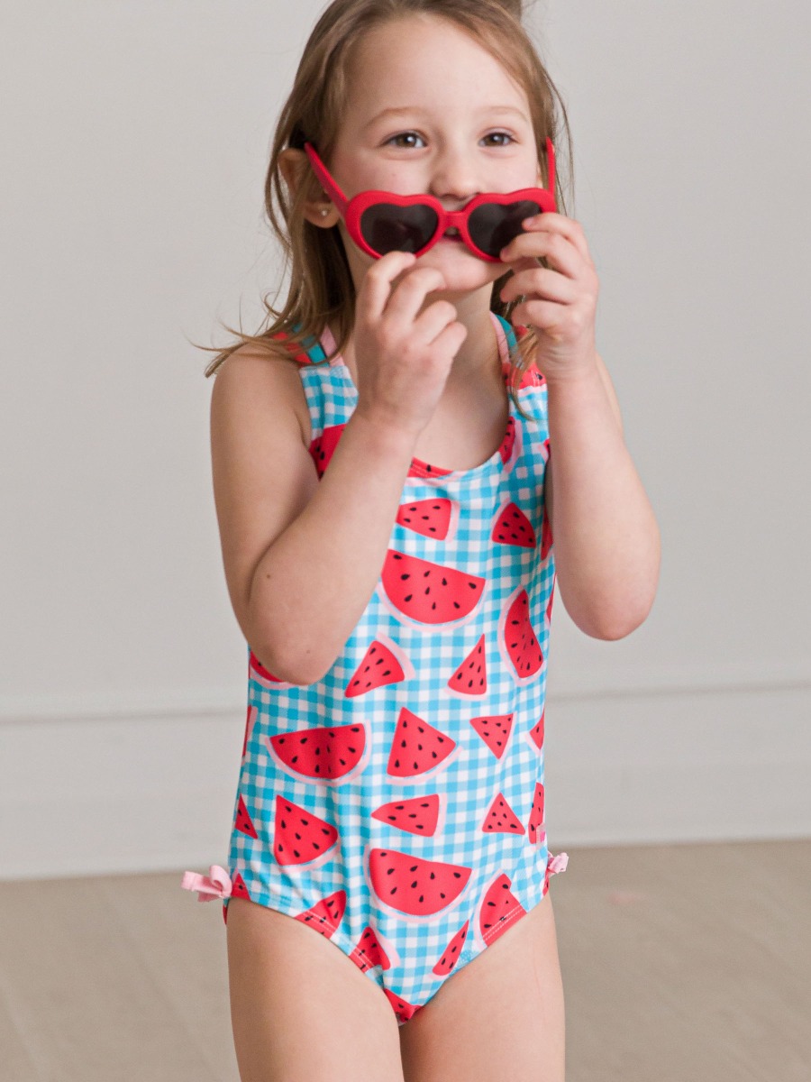 Watermelon Gingham Cross-Back One Piece Swimsuit
