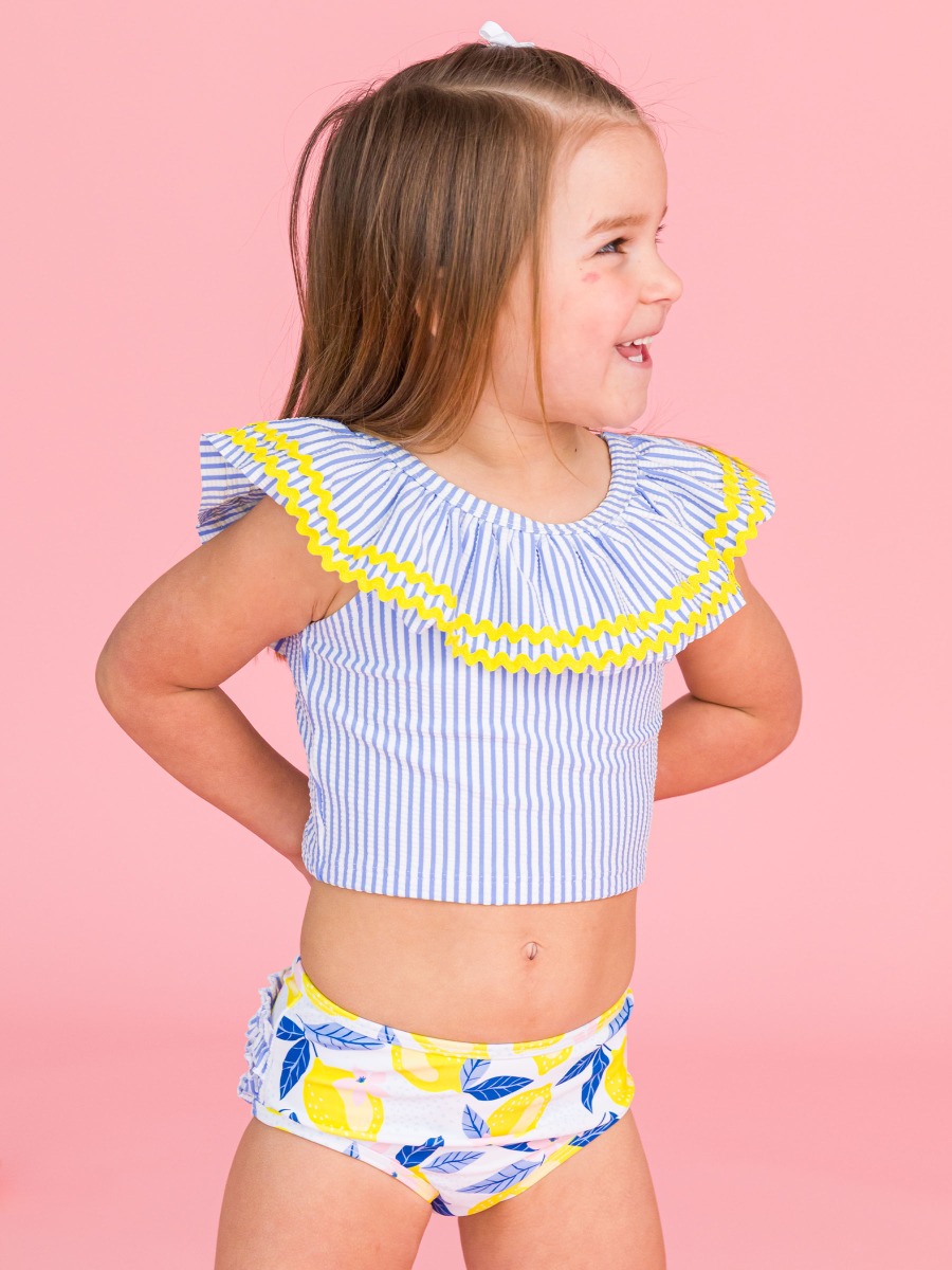 Lemon Capri Ric Rac Ruffle Tankini 2-Piece Swimsuit, with Signature Rear Ruffles