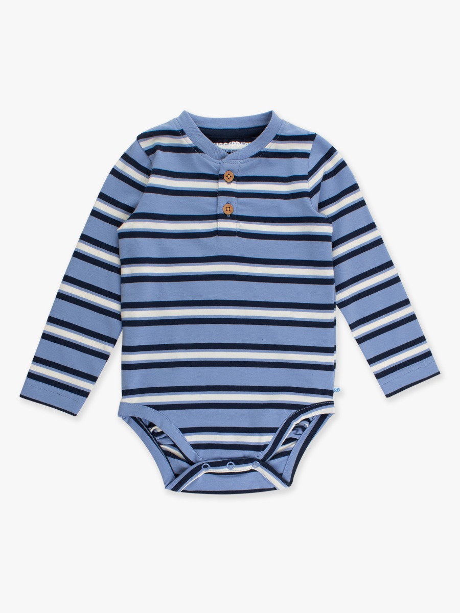 Periwinkle Blue Stripe Knit Long Sleeve 2-Button Henley Bodysuit