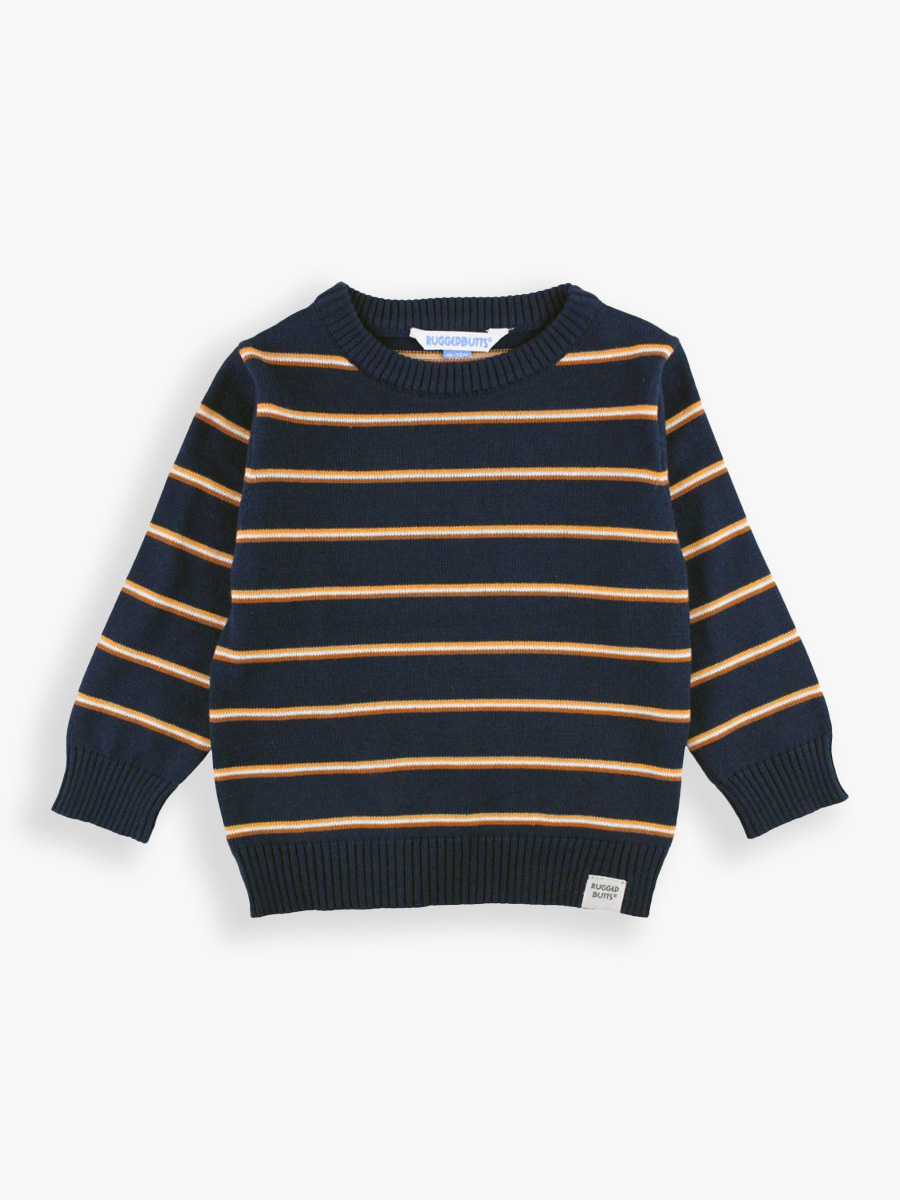 Navy & Caramel Stripe Knit Crew Neck Sweater