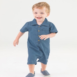 Boys' Light Wash Denim Button-Up Romper