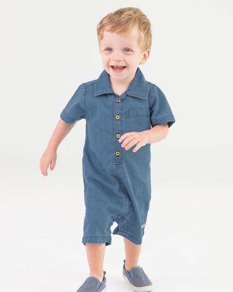 Boys' Light Wash Denim Button-Up Romper