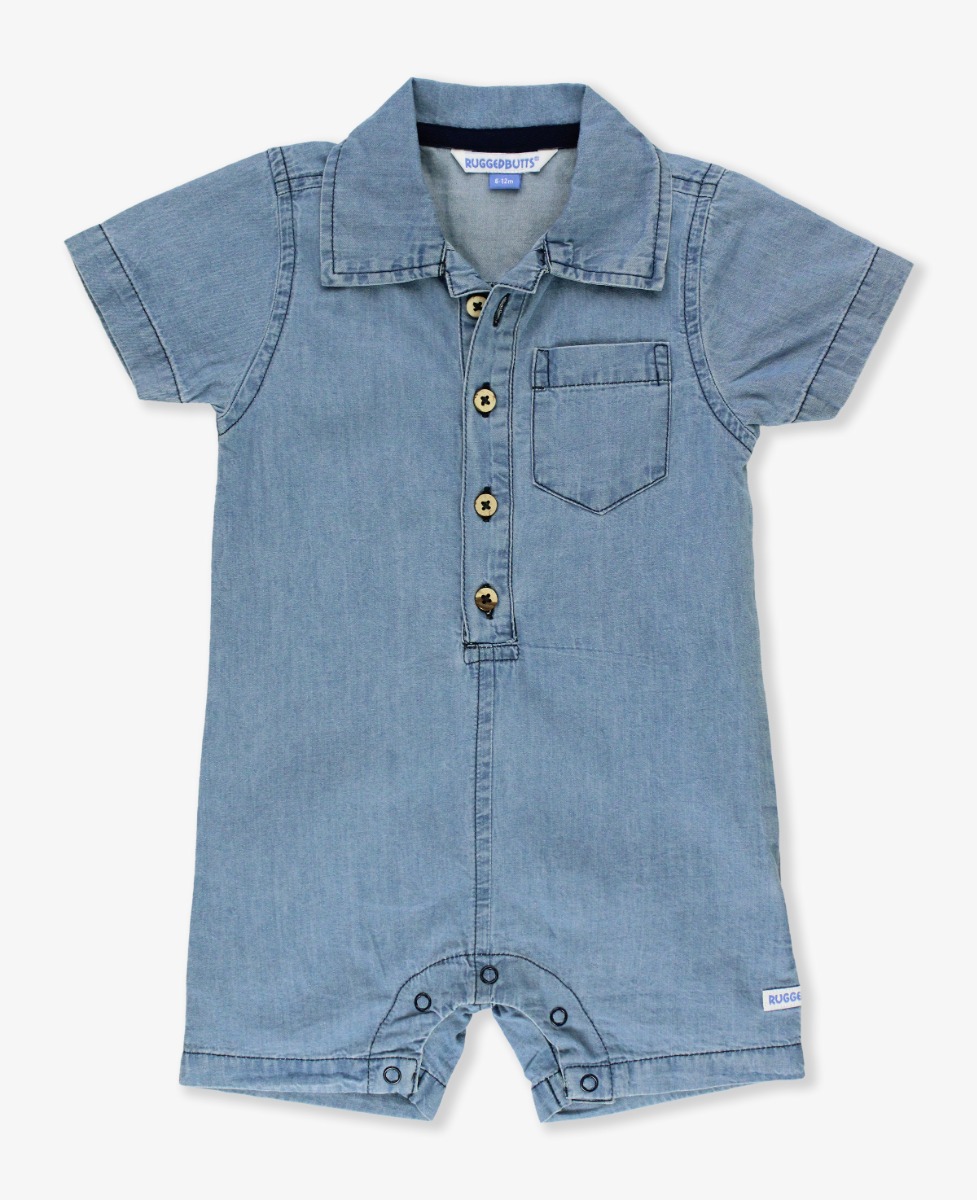 Boys' Light Wash Denim Button-Up Romper