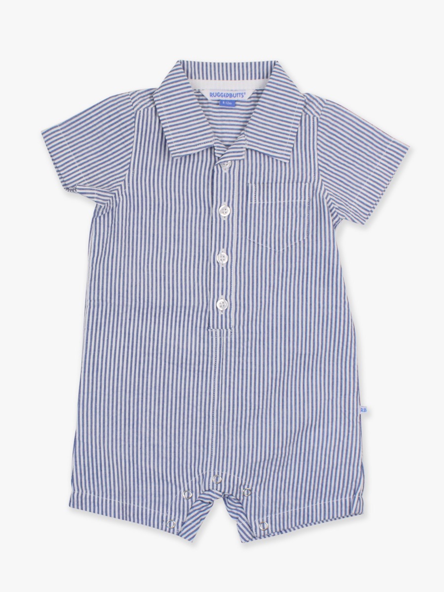 Classic Blue Seersucker Button-Up Romper