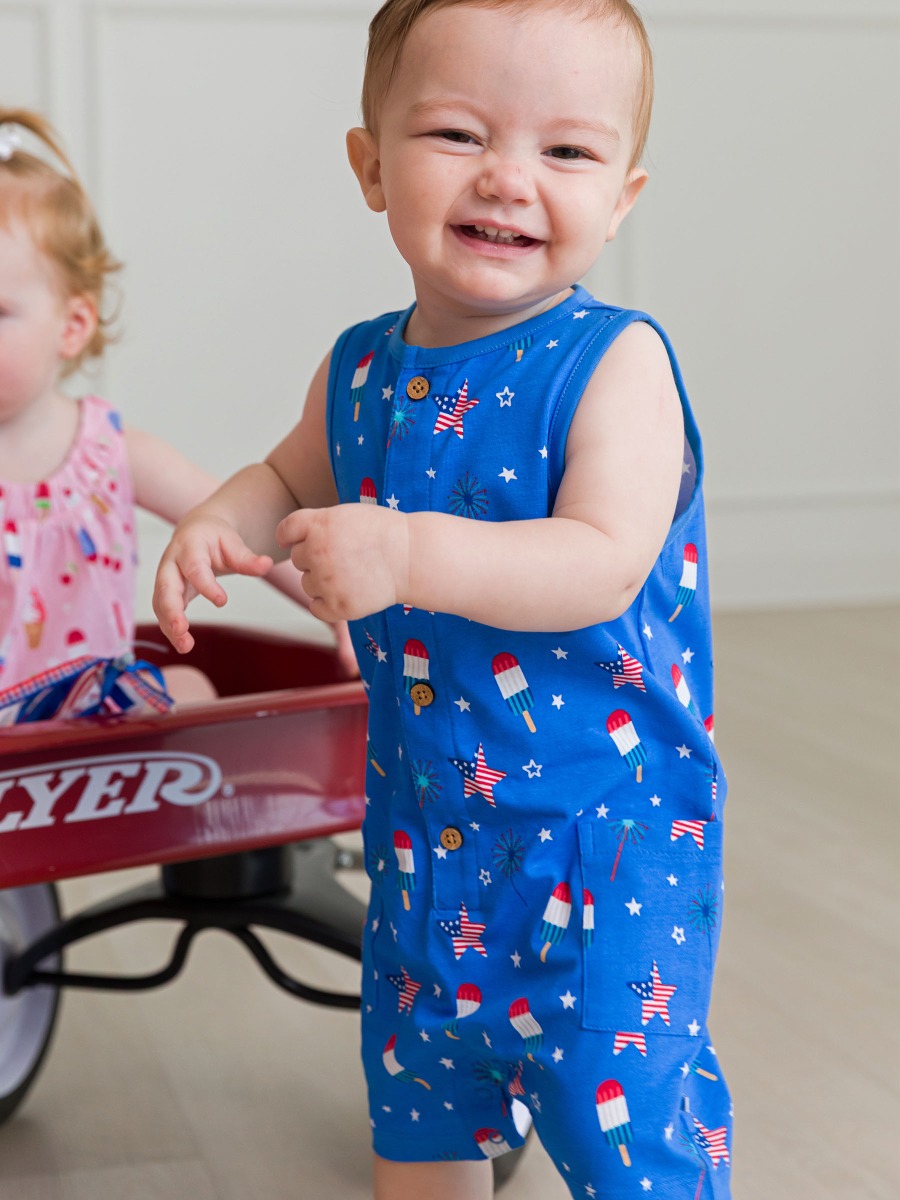 Freedom Fireworks Pocket Knit Romper - 3-6m