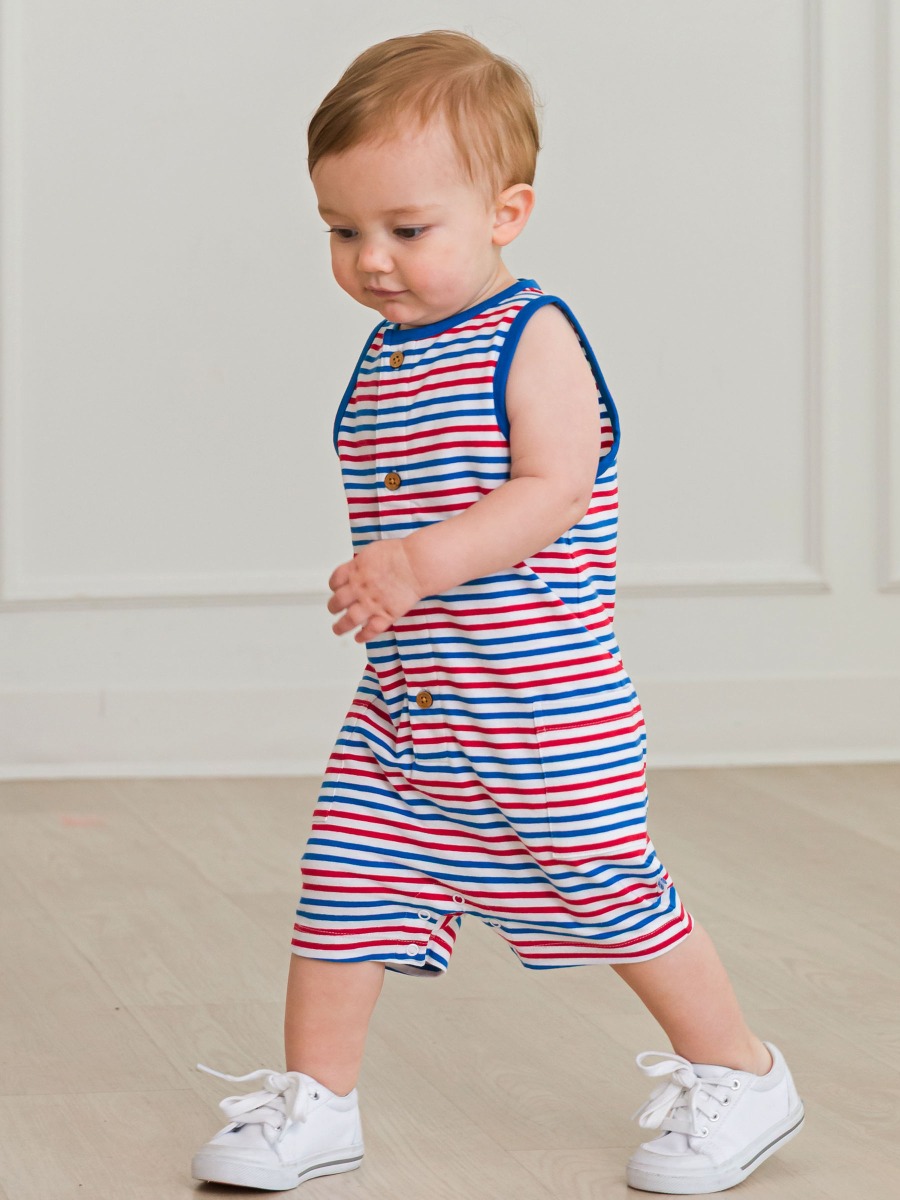 Red White & Blue Stripe Pocket Knit Romper