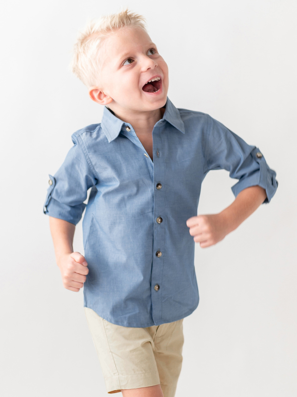 Blue Chambray Long Sleeve Button Down Shirt