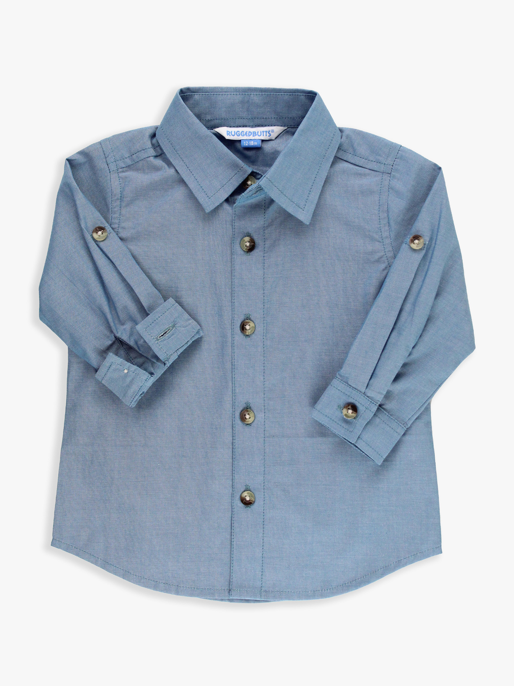 Blue Chambray Long Sleeve Button Down Shirt - 5