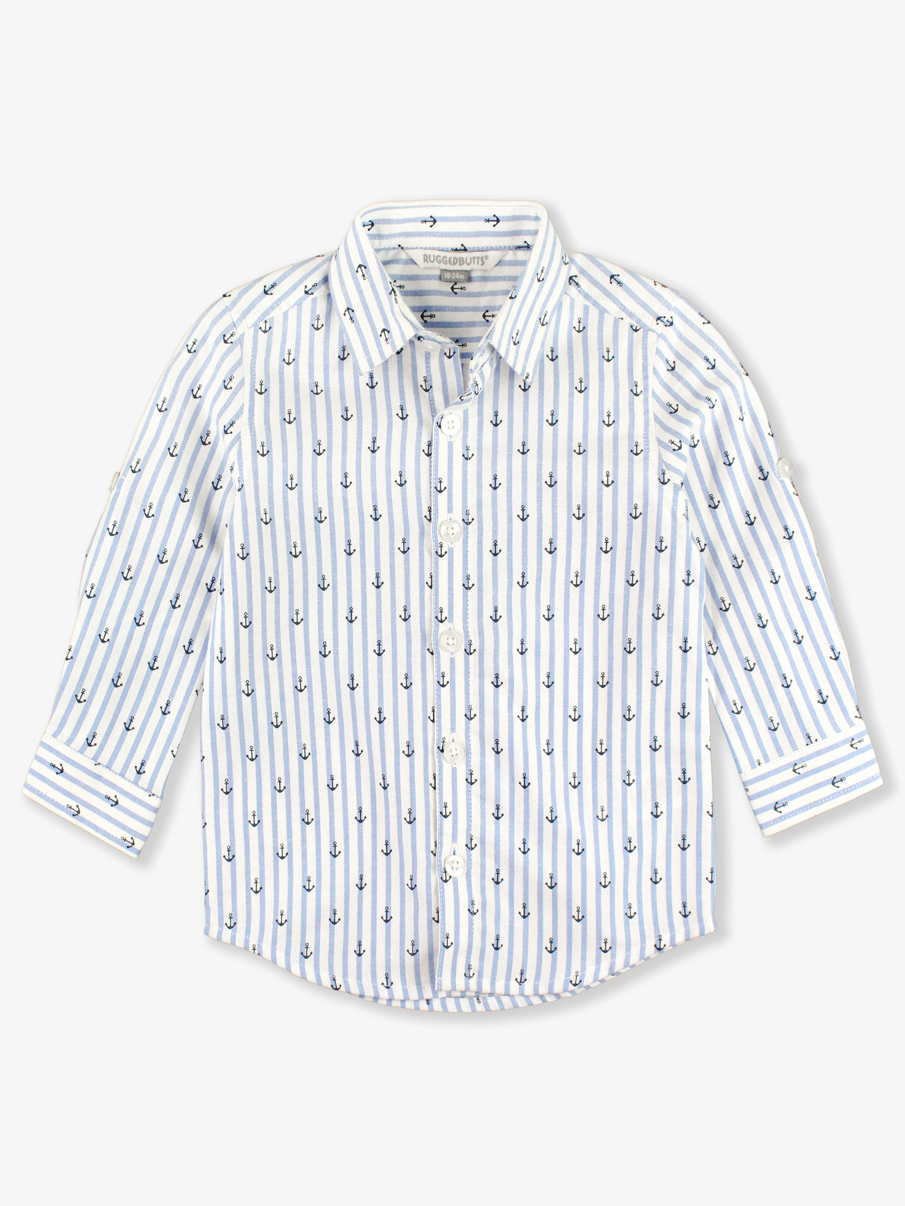 Anchors Ahoy Stripe Long Sleeve Button Down Shirt