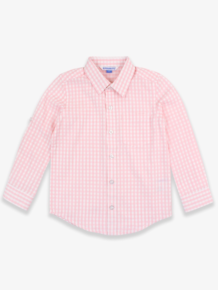 Pink Gingham Check Long Sleeve Button Down Shirt