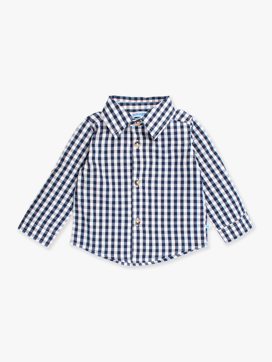 Classic Dark Navy Gingham Long Sleeve Button Down Shirt