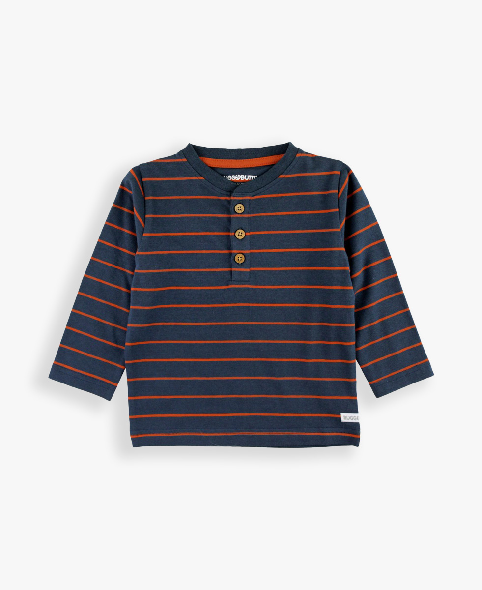Navy & Rust Stripe Knit Long Sleeve Henley Tee