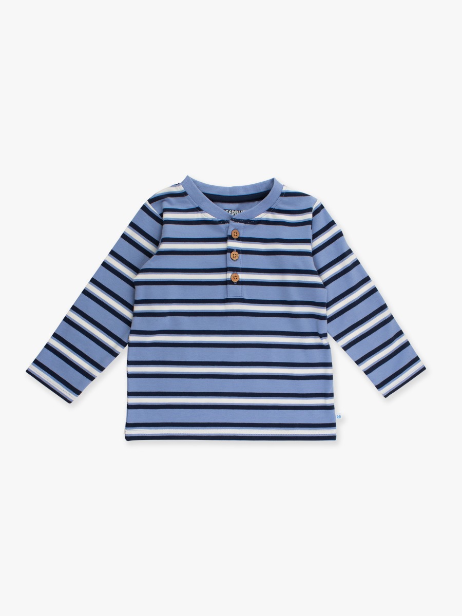 Periwinkle Blue Stripe Knit Long Sleeve Henley Tee