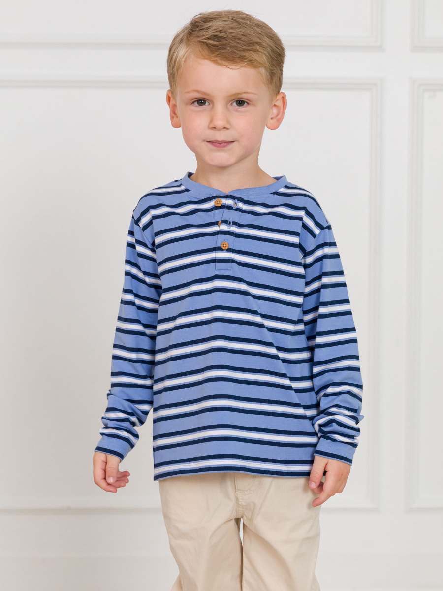 Periwinkle Blue Stripe Knit Long Sleeve Henley Tee