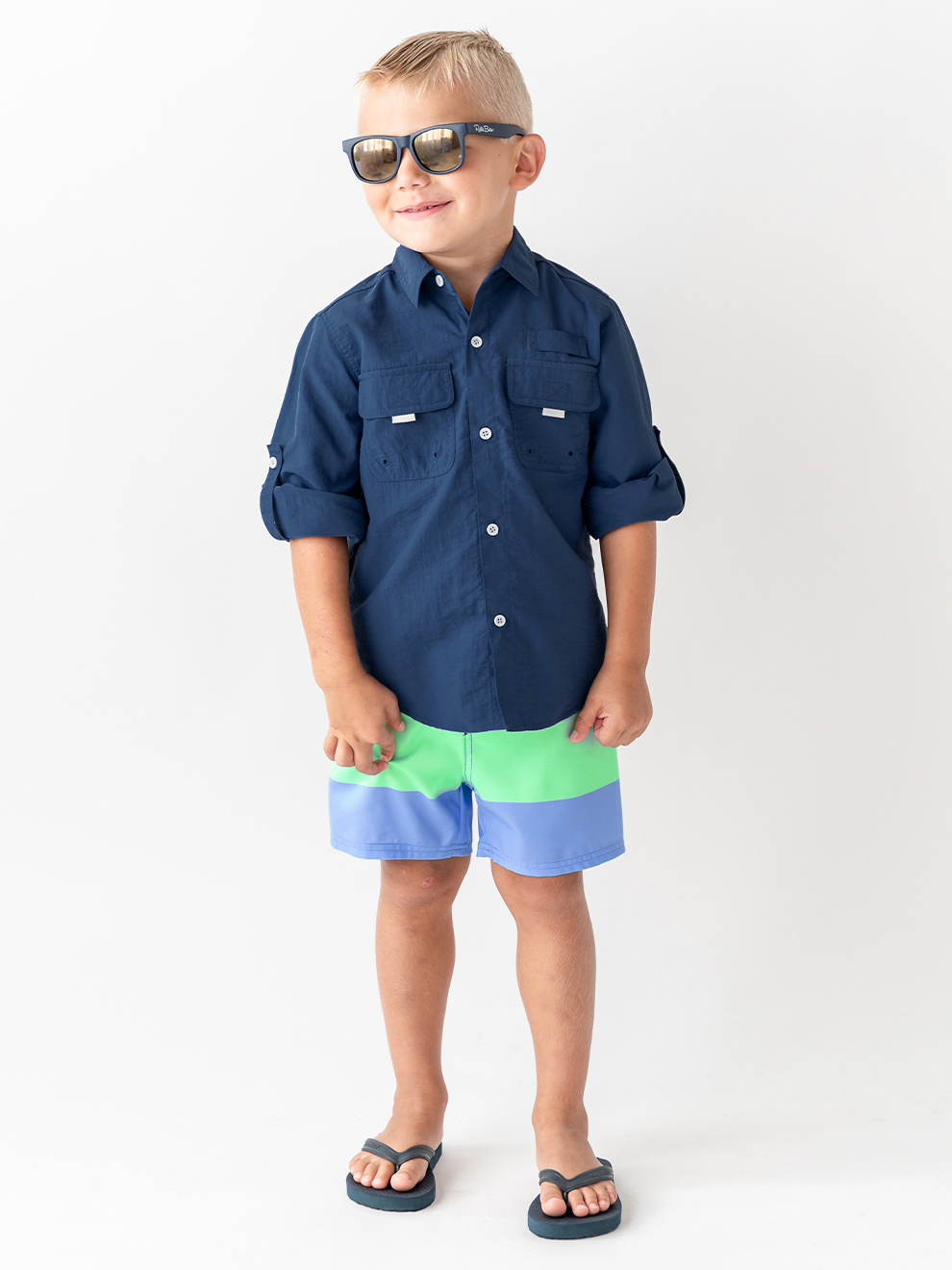 Navy Sun Protective Button Down Shirt