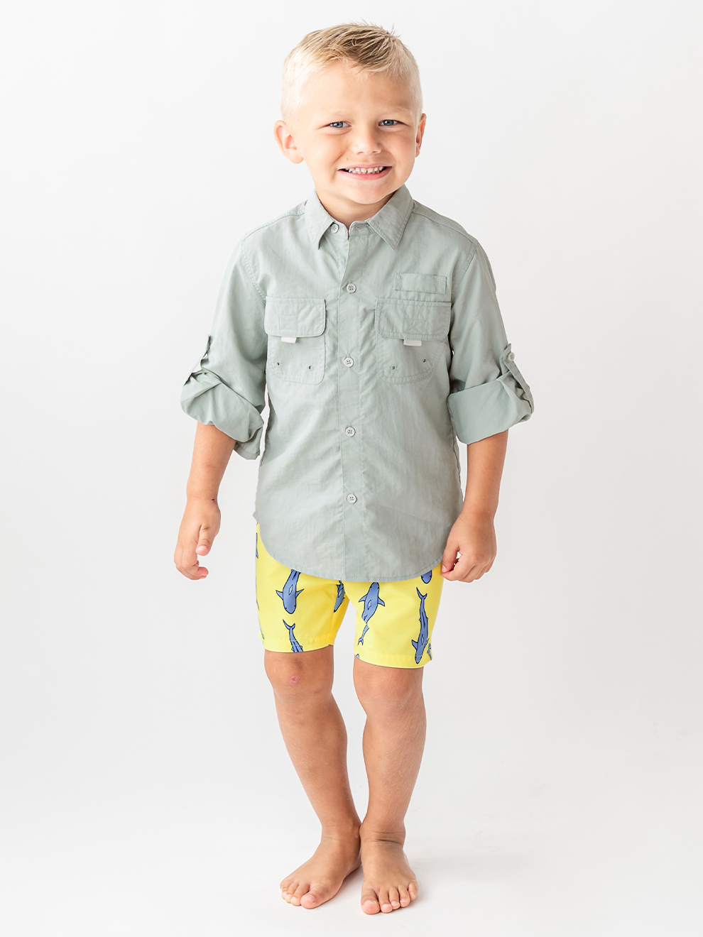 Harbor Gray Sun Protective Button Down Shirt - 3-6m