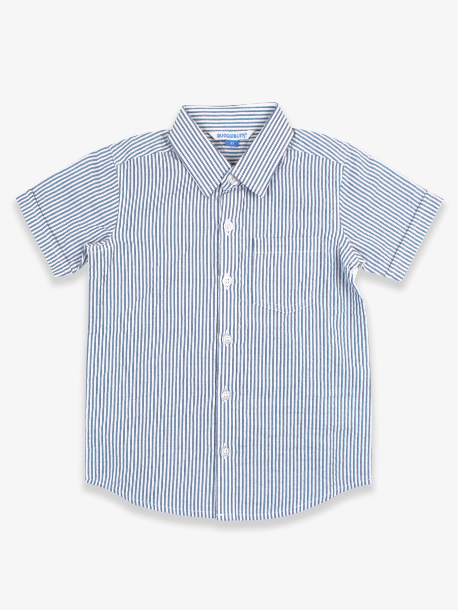 Classic Blue Seersucker Short Sleeve Button Down Shirt