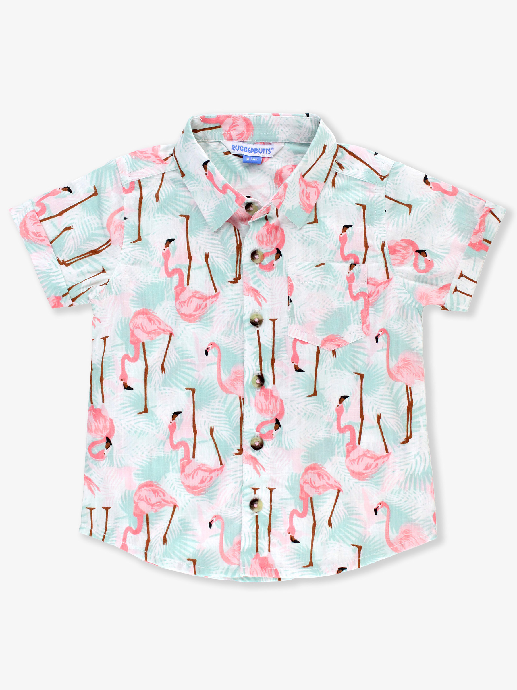 Vibrant Flamingo Short Sleeve Button Down Shirt