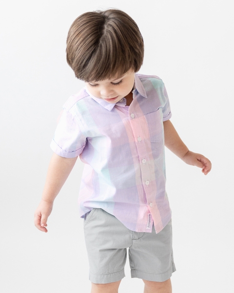 Cotton Candy Plaid Short Sleeve Button Down Shirt