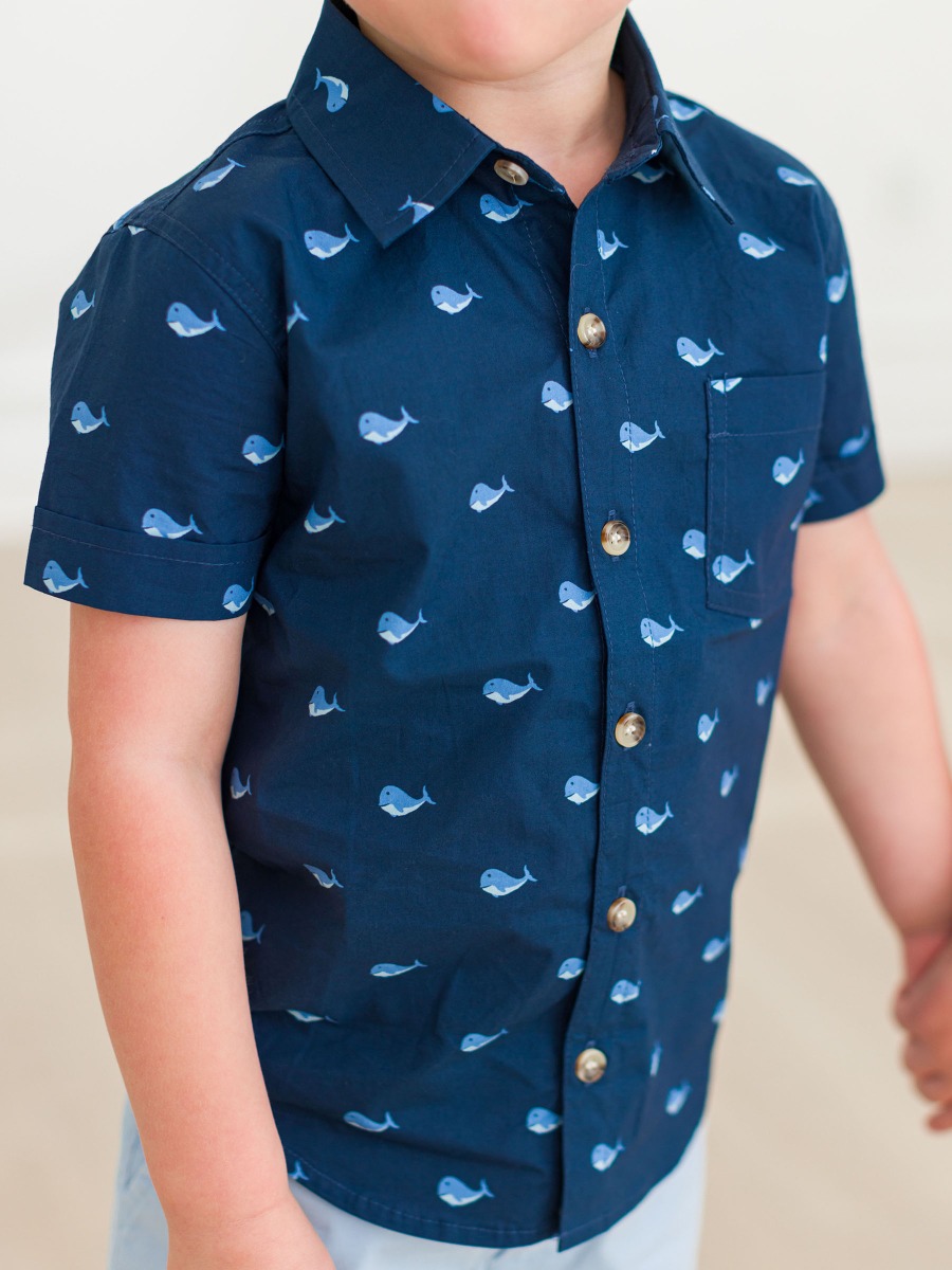 Blue Whales Short Sleeve Button Down Shirt