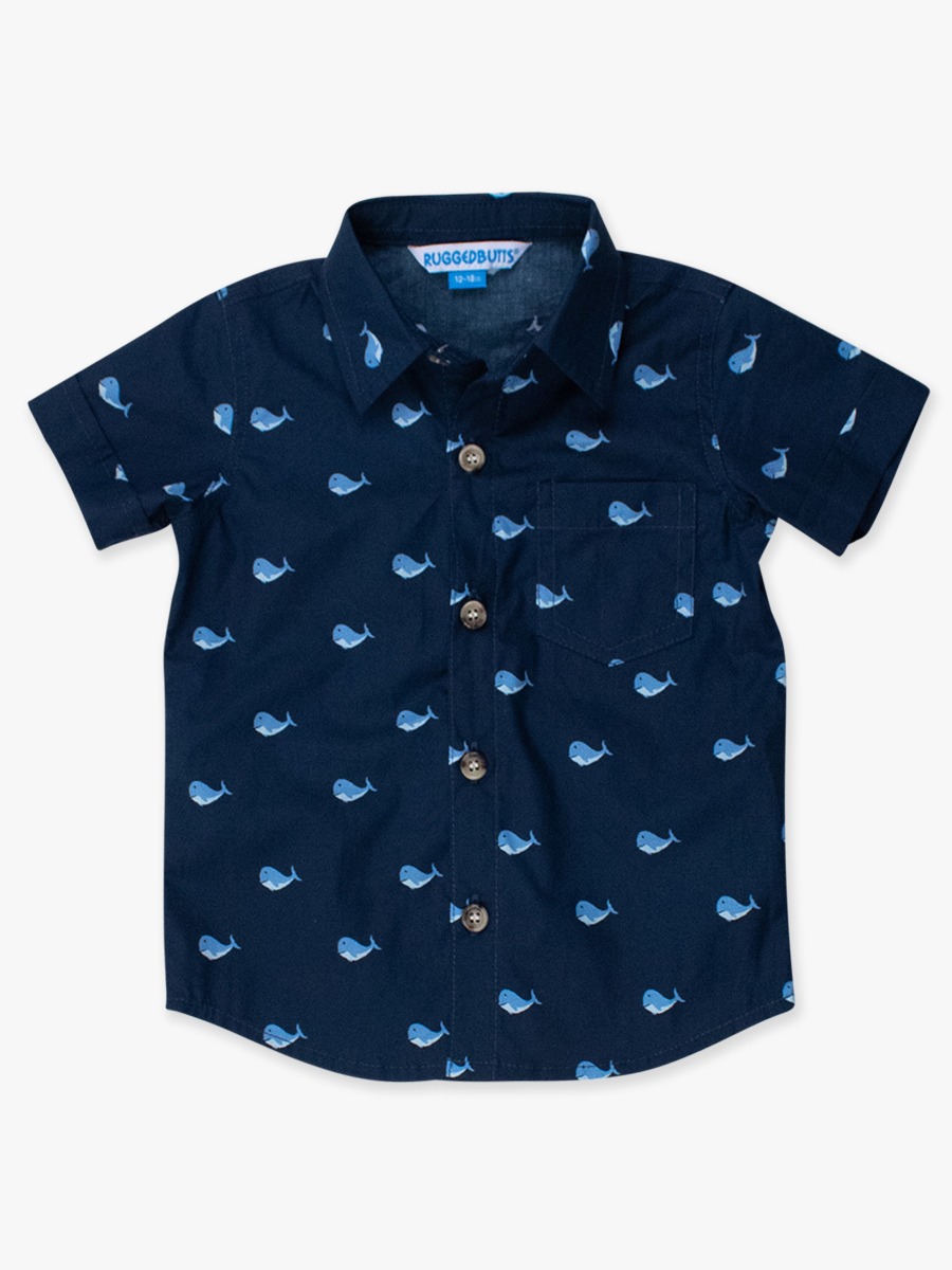 Blue Whales Short Sleeve Button Down Shirt