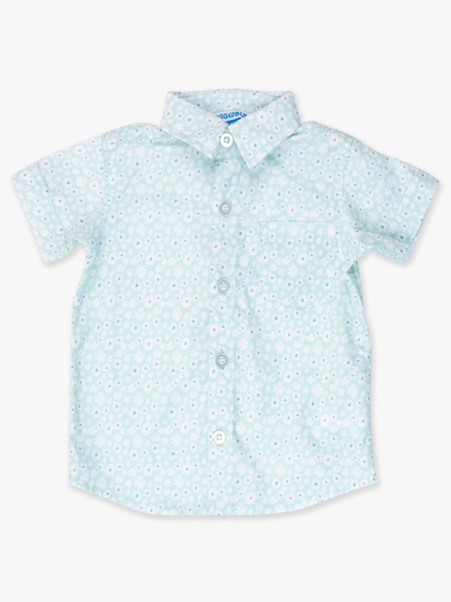 Mint Daisies Short Sleeve Button Down Shirt