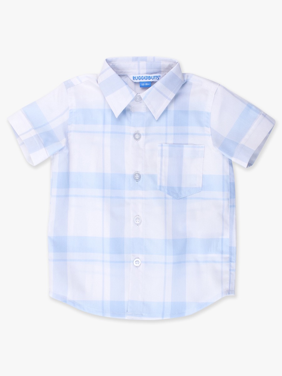 Light Blue Windowpane Short Sleeve Button Down Shirt