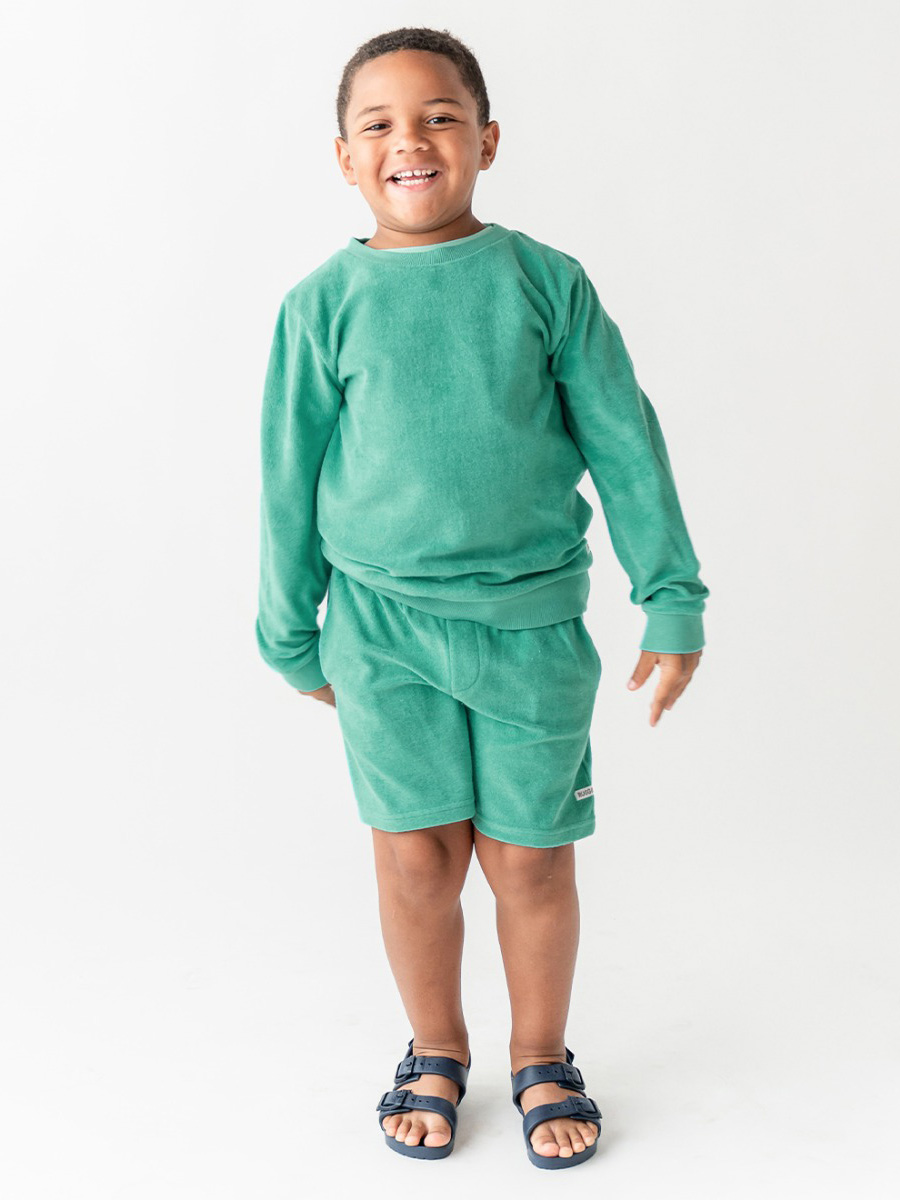 Ocean Teal Terry Knit Crew Neck Sweatshirt