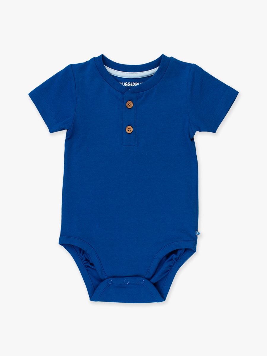 Blue Short Sleeve Knit Henley Bodysuit