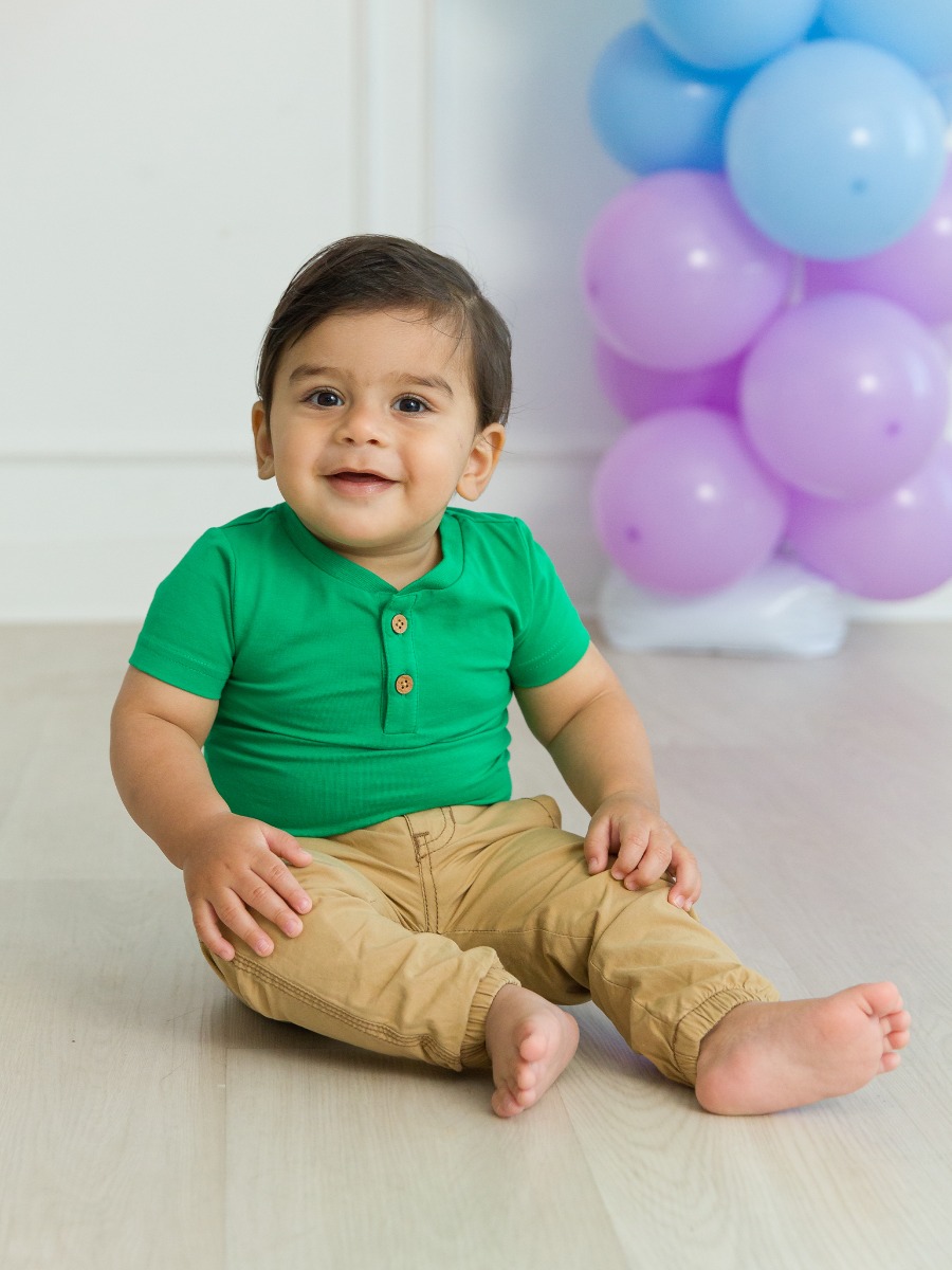 Green Short Sleeve Knit Henley Bodysuit