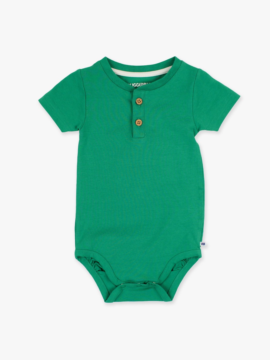 Green Short Sleeve Knit Henley Bodysuit