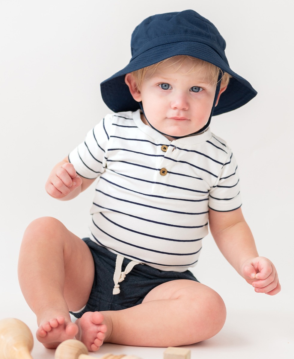 White & Navy Stripe Short Sleeve Henley Bodysuit