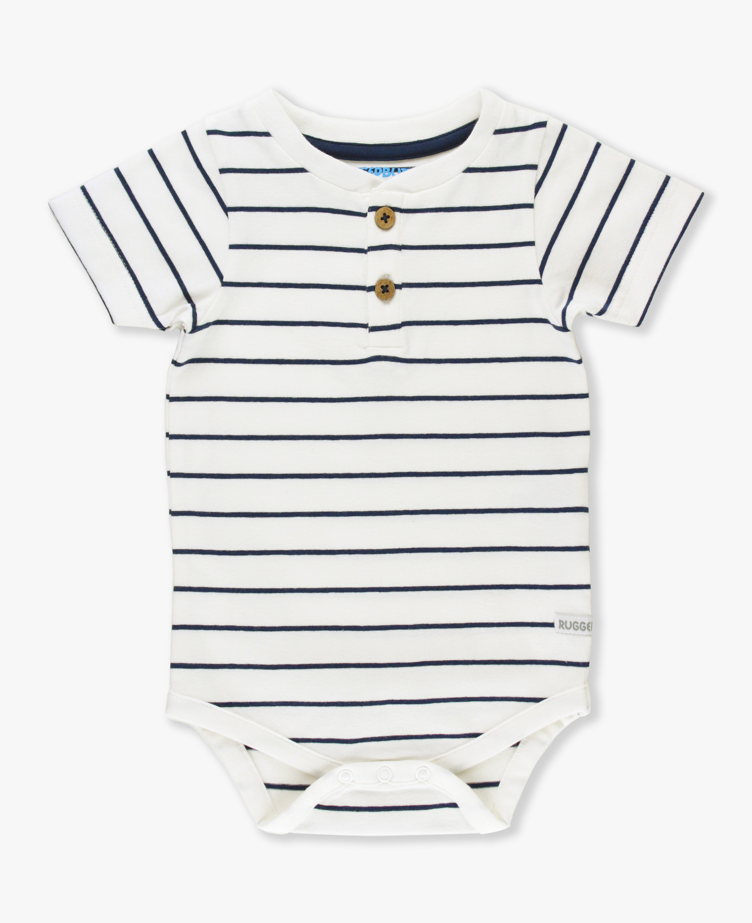 White & Navy Stripe Short Sleeve Henley Bodysuit
