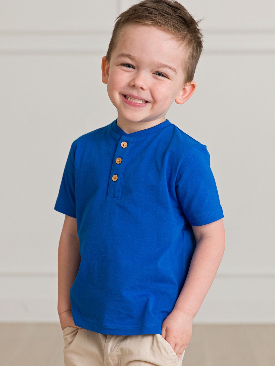Blue Short Sleeve Knit Henley