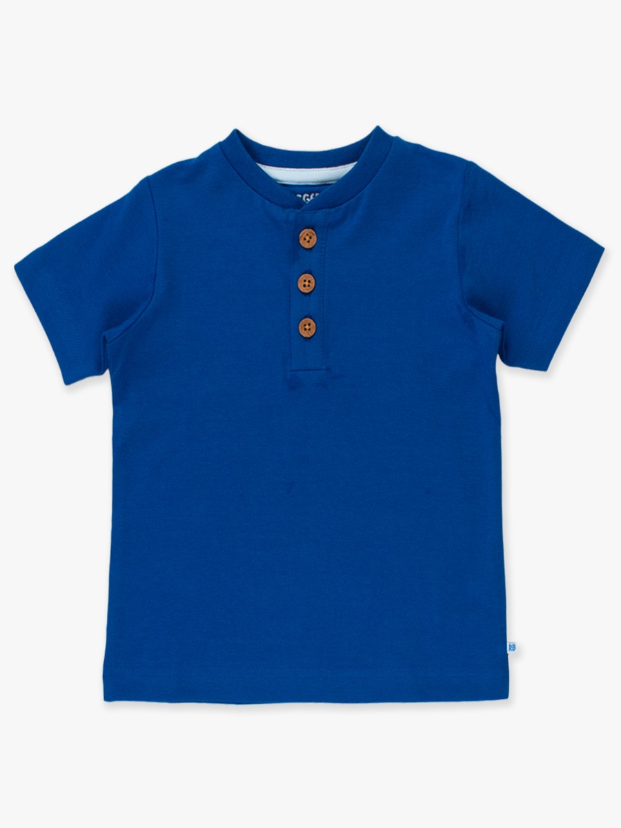 Blue Short Sleeve Knit Henley