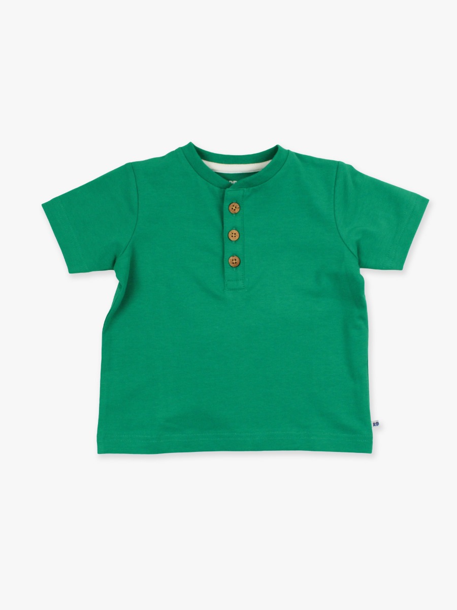 Green Short Sleeve Knit Henley