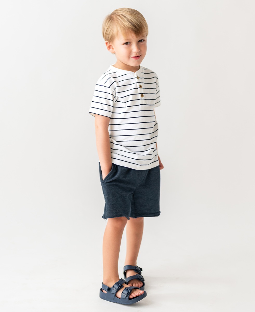 White & Navy Stripe Short Sleeve Henley