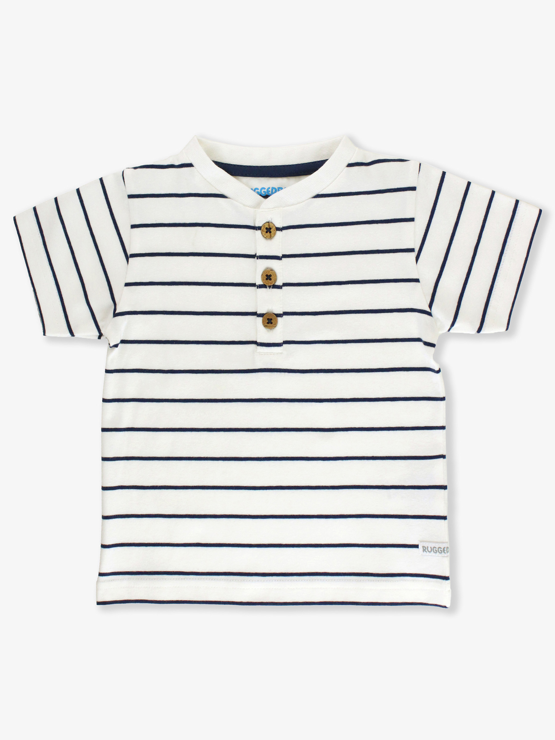 White & Navy Stripe Short Sleeve Henley
