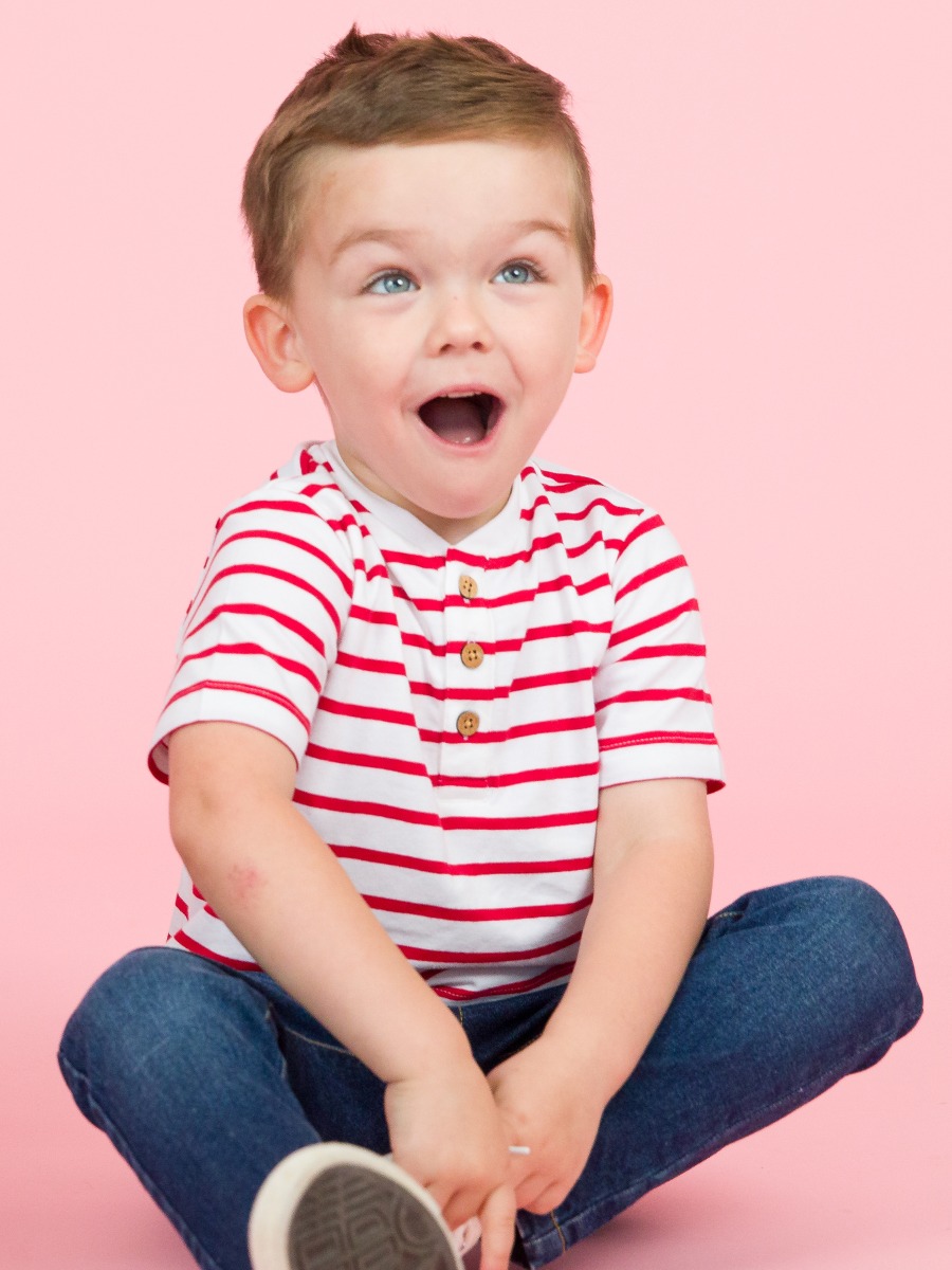 Red & White Stripe Short Sleeve Knit Henley